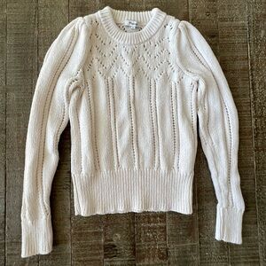 Madewell Cotton Knit Design Crew Neck Sweater with Puff Shoulder in Cream